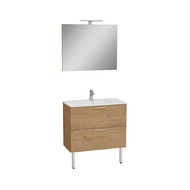 MEUBLE MIA CHENE DORE 2 TIROIRS 80cm +PLAN VASQUE +MIROIR +ECLAIRAGE VITRA